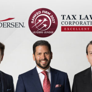 Mauricio Durango, Mario Orellana Beltrán y Pablo Guevara Rodríguez, socios de Andersen in Ecuador, con el sello Excellent de Leaders League 2027